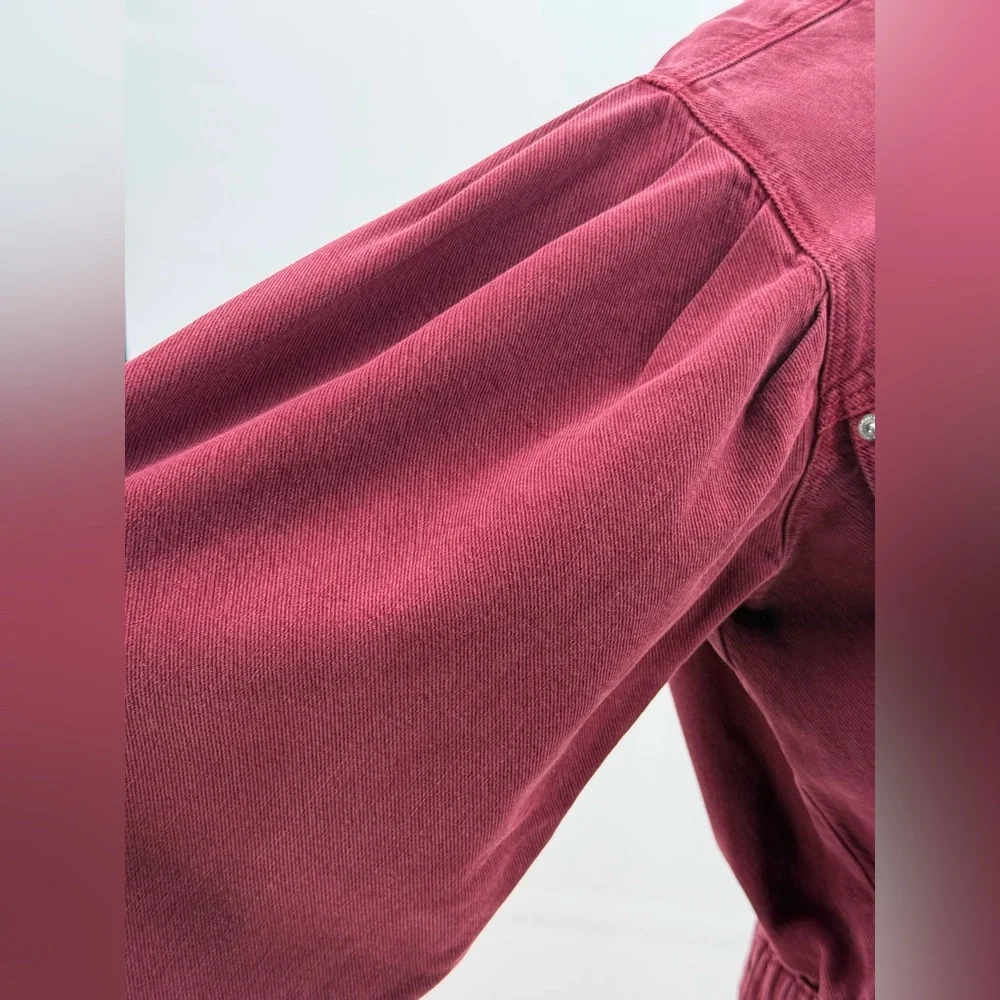 Zara The 80s Devon Burgundy Jumpsuit Long Sleeve Utility Romper Button Front - Picture 9 of 16